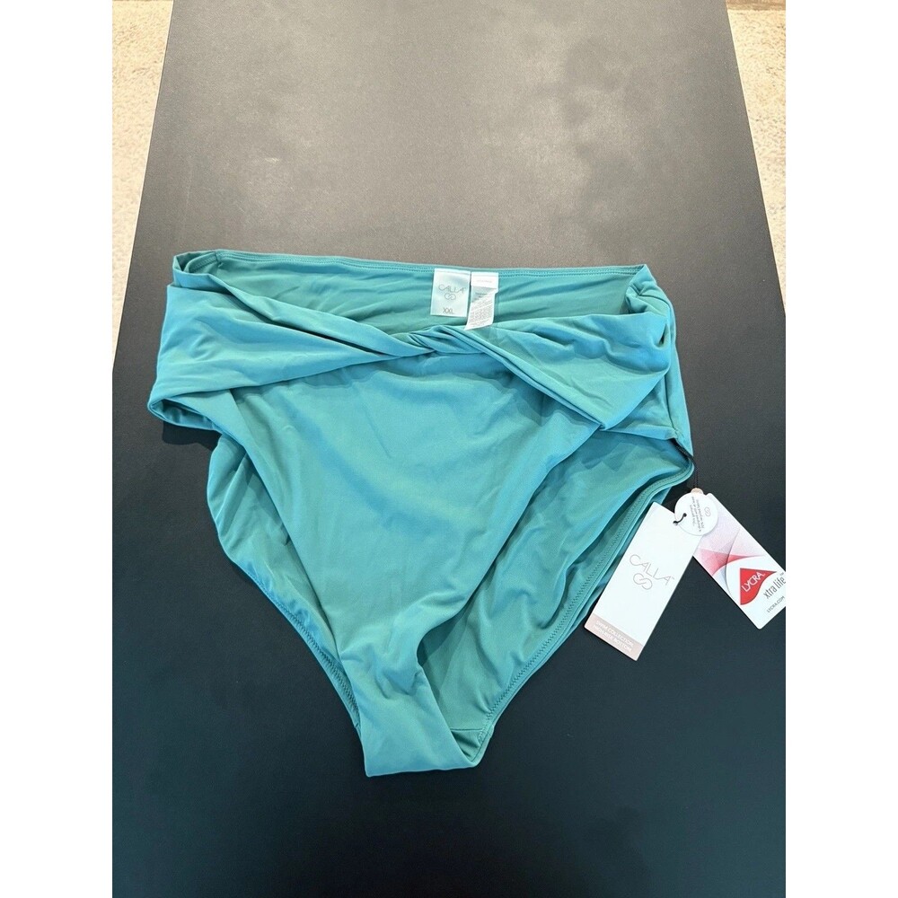 Calia Womens XL High Rise Swim Bottom Jungle Green Twist Front NWT UPF 50